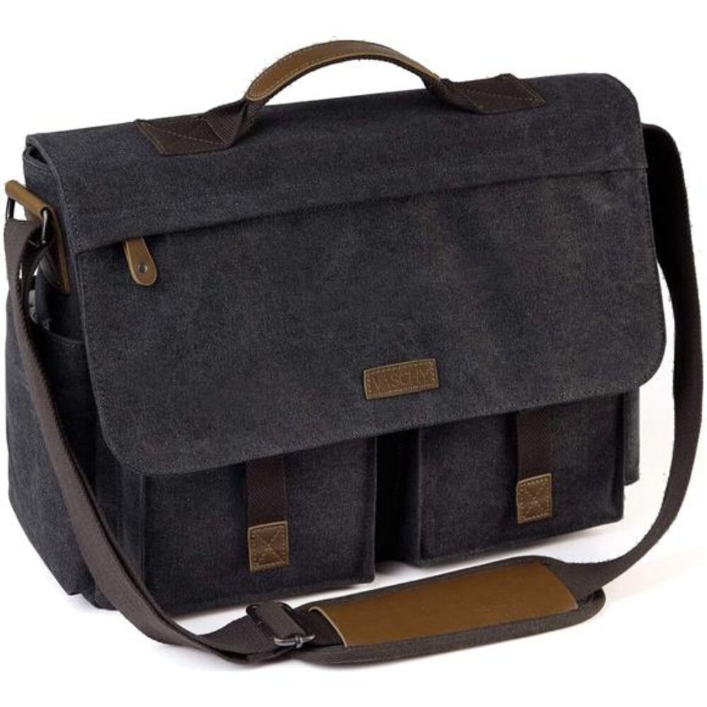Messenger Bag for Men,Vintage Water Resistant Canvas Satchel 14 15.6 17inch